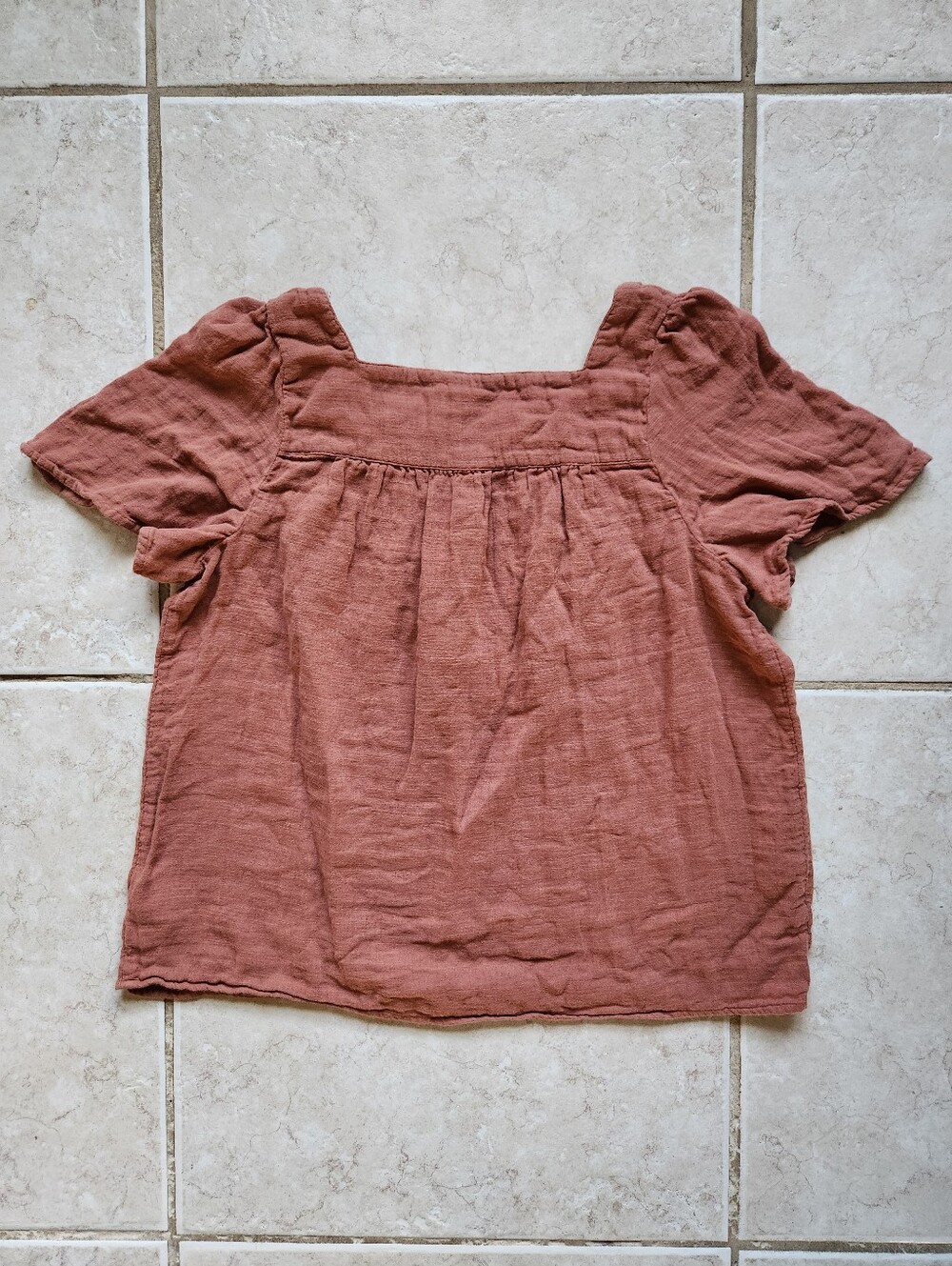 Madewell Patchwork Square Neck Gauze Blouse Top M Brown Burnt Clay Boho - Picture 2 of 13